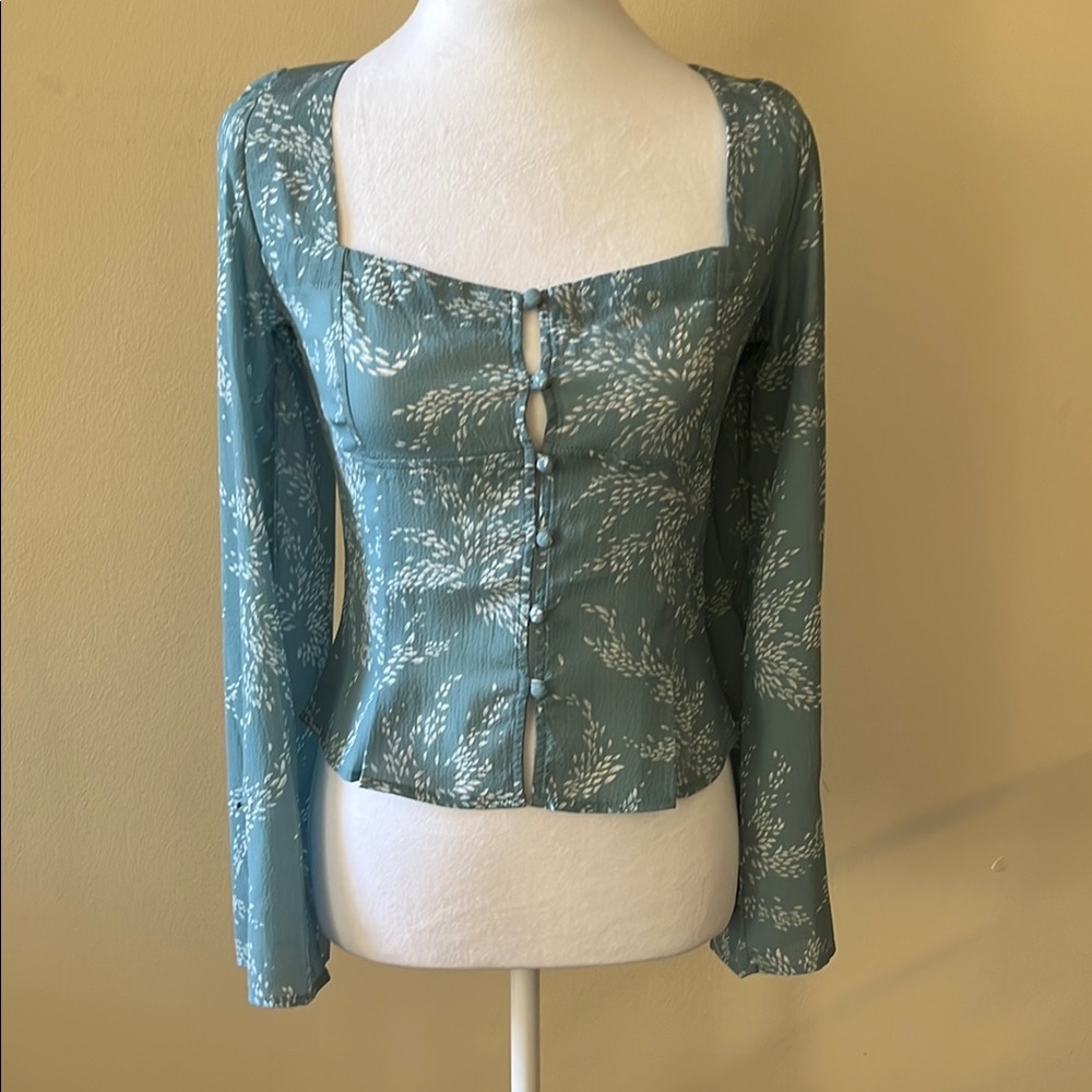 Blue Farrow Long Sleeve Fitted Blouse